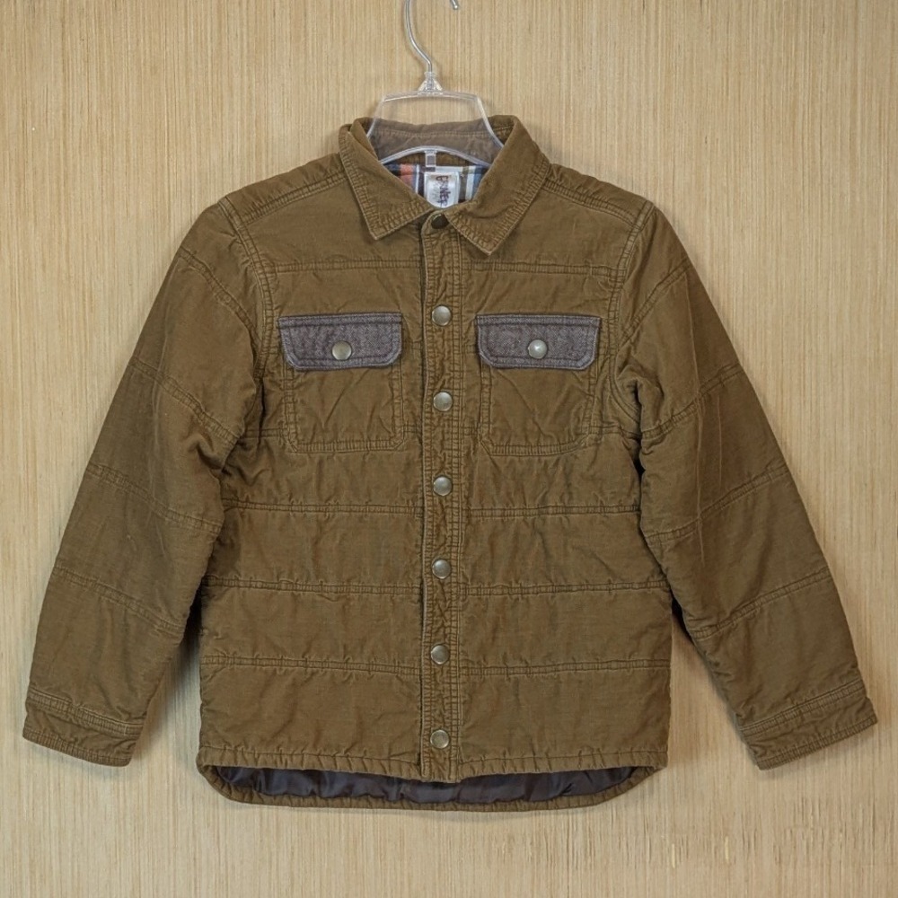 Gymboree Shirt Jacket Boy Large 10-12 Brown Quilted Corduroy Lined Elbow Patches
